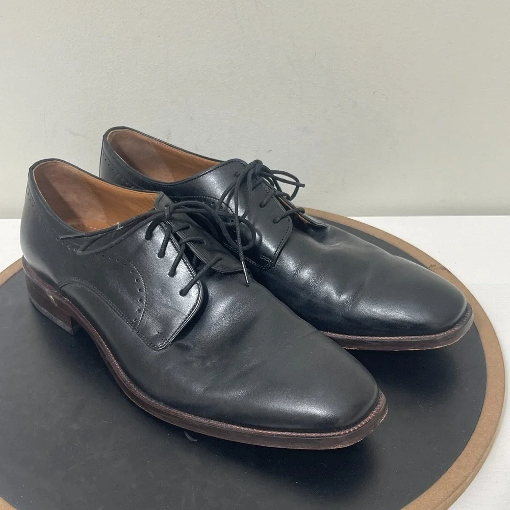 Johnston Murphy Henrick Plain Toe Men 10.5 Derby Black Full Grain Leather